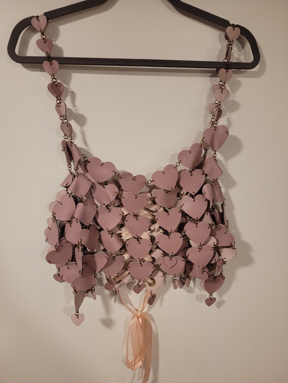 Pink Leather Heart Link Crop Top